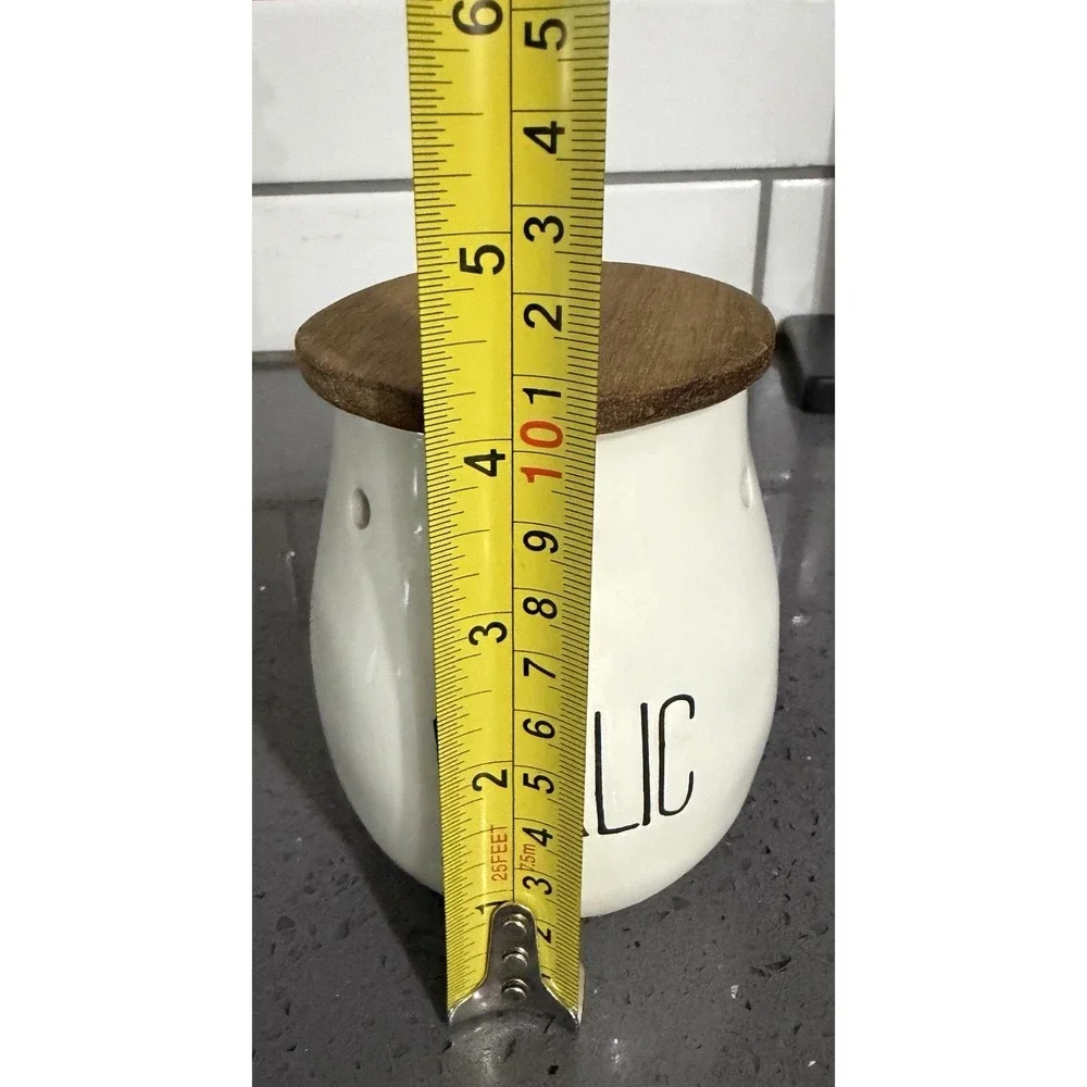 Mud Pie Bistro Garlic Keeper Ceramic Jar with Wood Lid Kitchen Storage